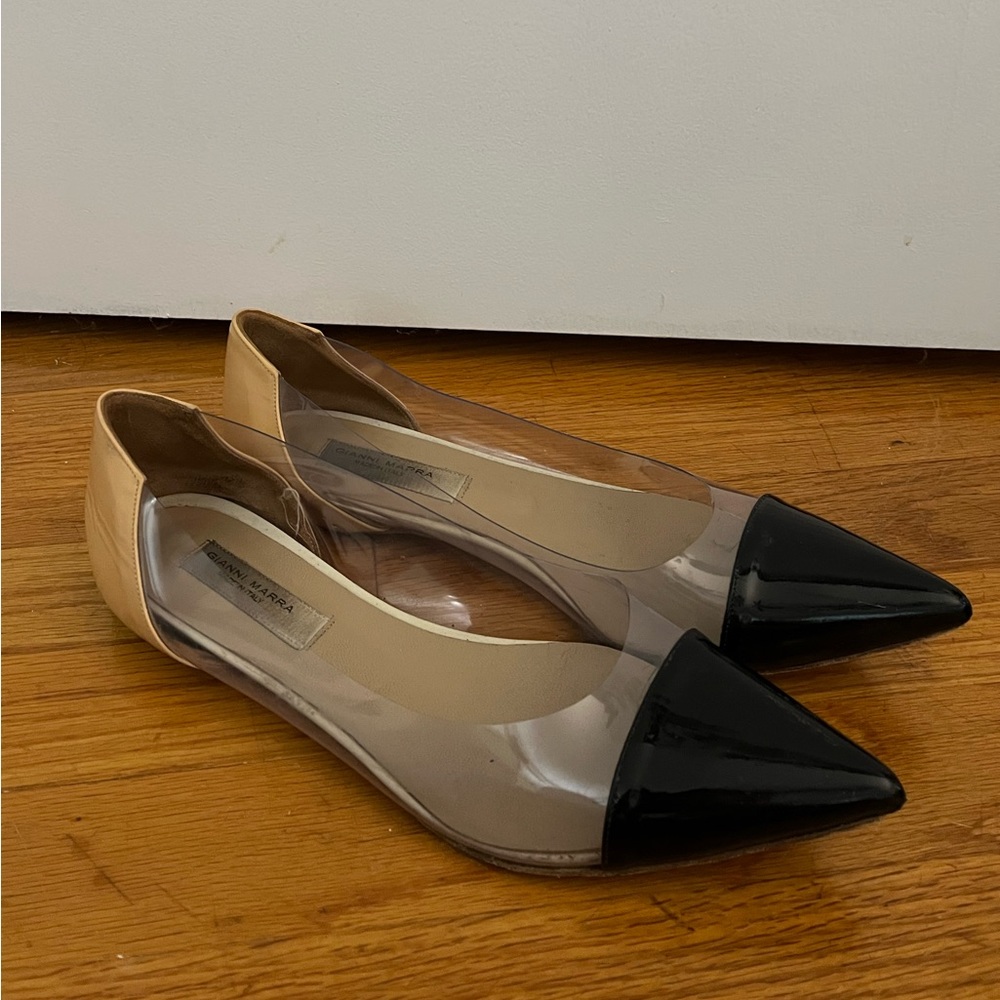 Gianni Marra Authentic Italian Leather Flats Sz 41 - Cream/Tan/Beige/Black/Clear